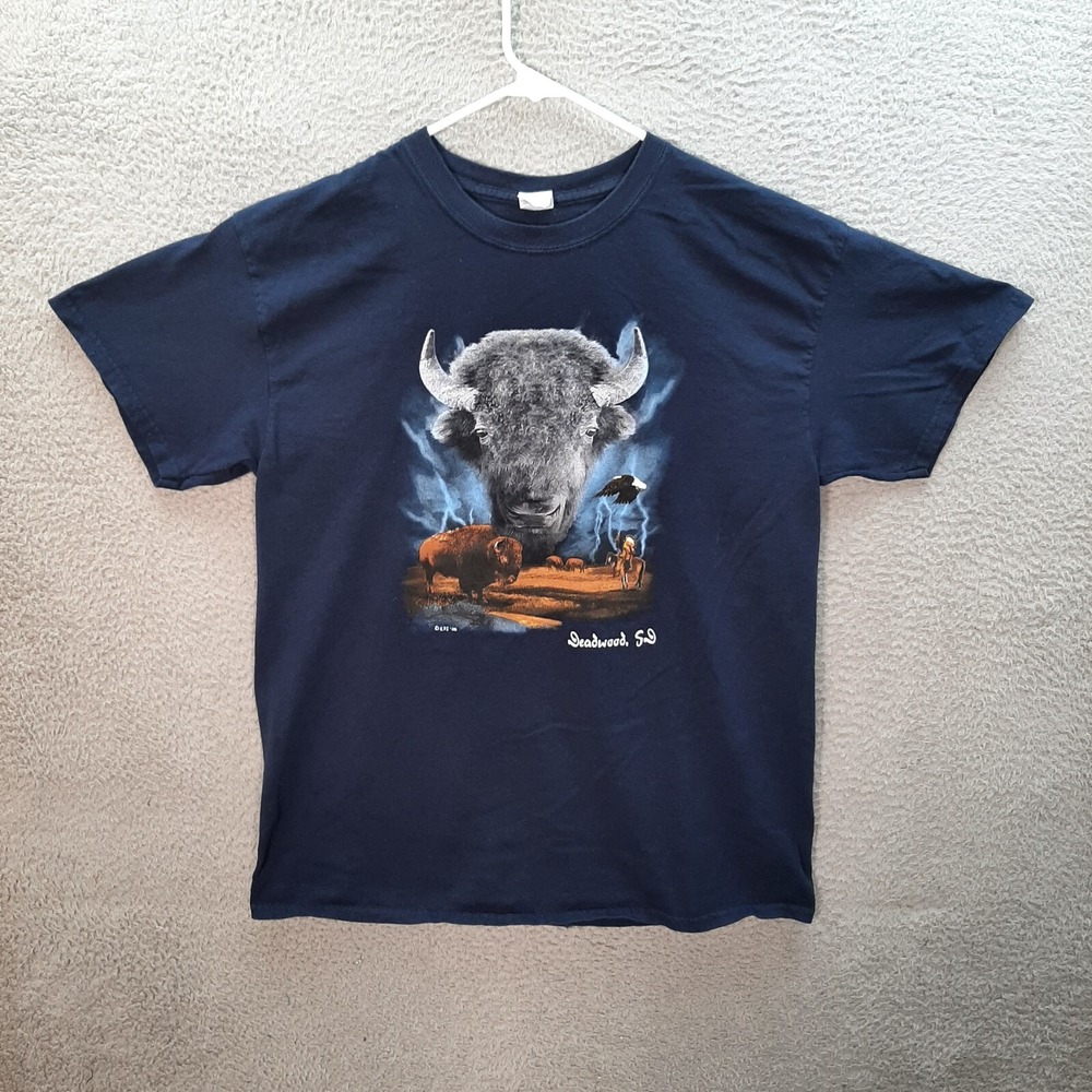 Gildan Shirt Adult Large Blue‎ Deadwood South Dakota Buffalo Wildlife Nature Y2K